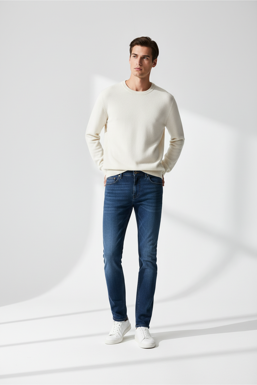 Slim-Fit Jeans in Dark Indigo - Model Wearing