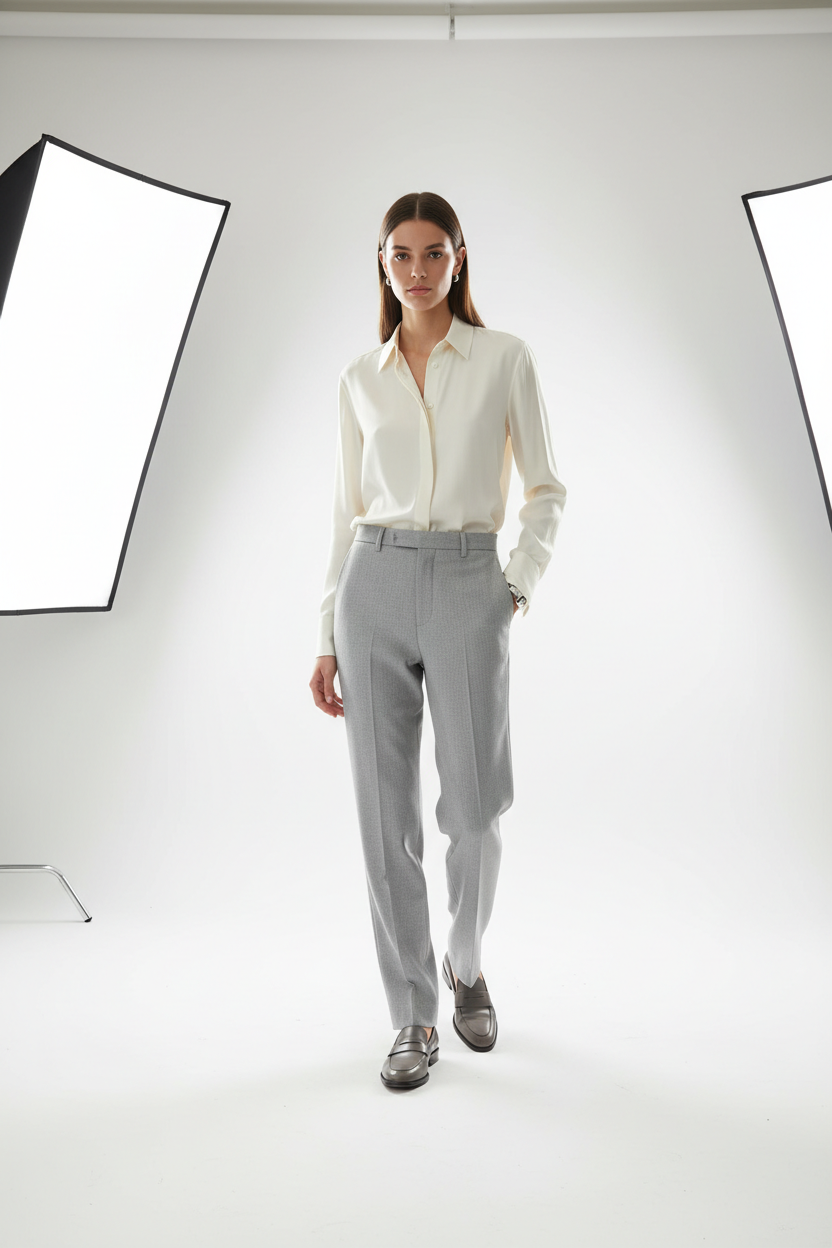 Formal Trousers in Light Gray - Model Wearing