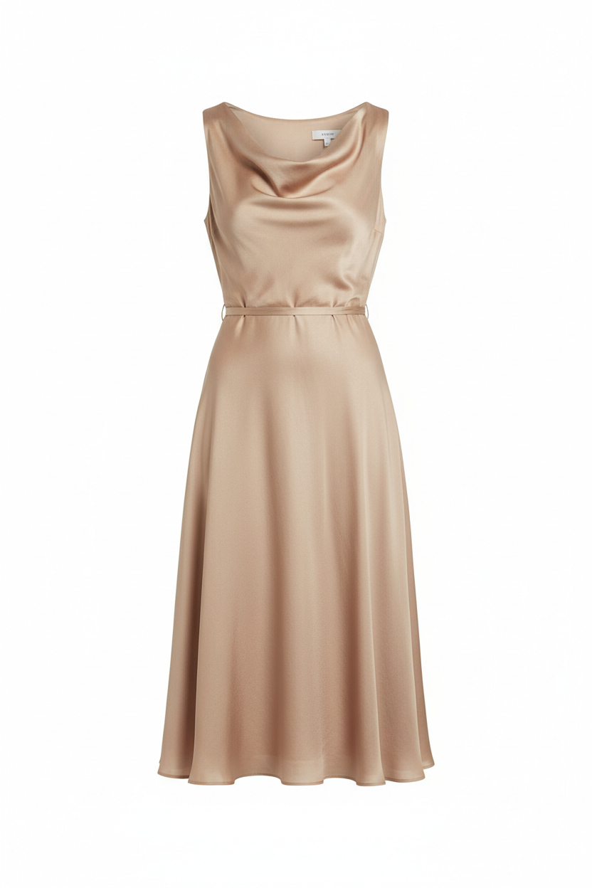 Midi Dress in Soft Beige - Front View