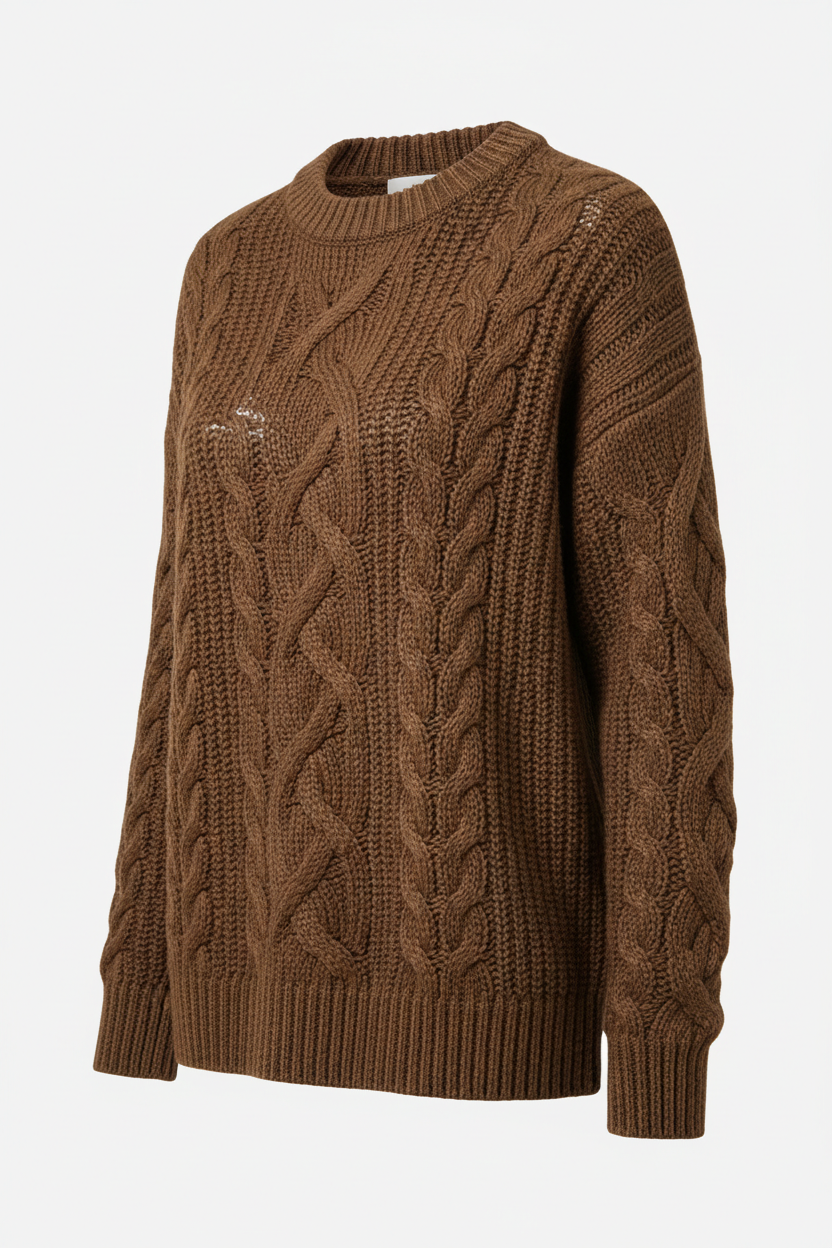 Knit Sweater in Mocha Brown - 45 Degree Angle