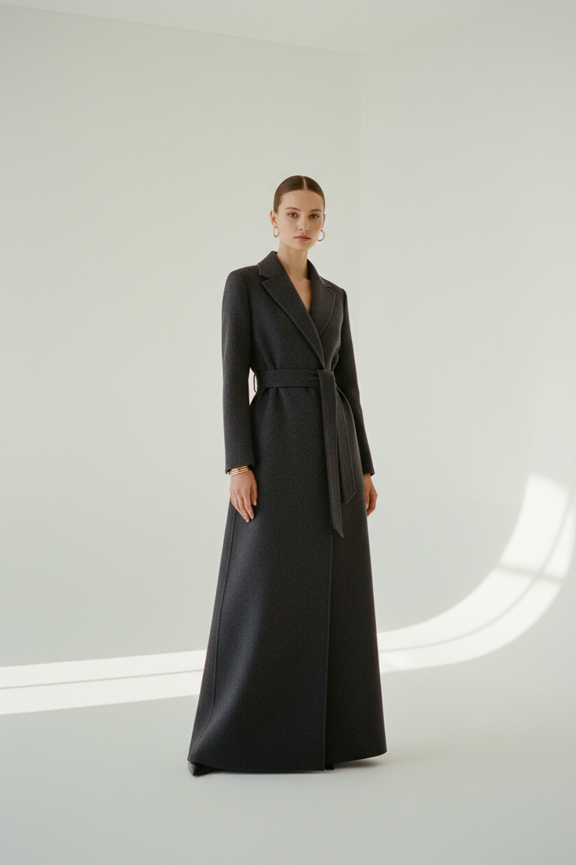 Long Coat in Dark Gray - Model Wearing