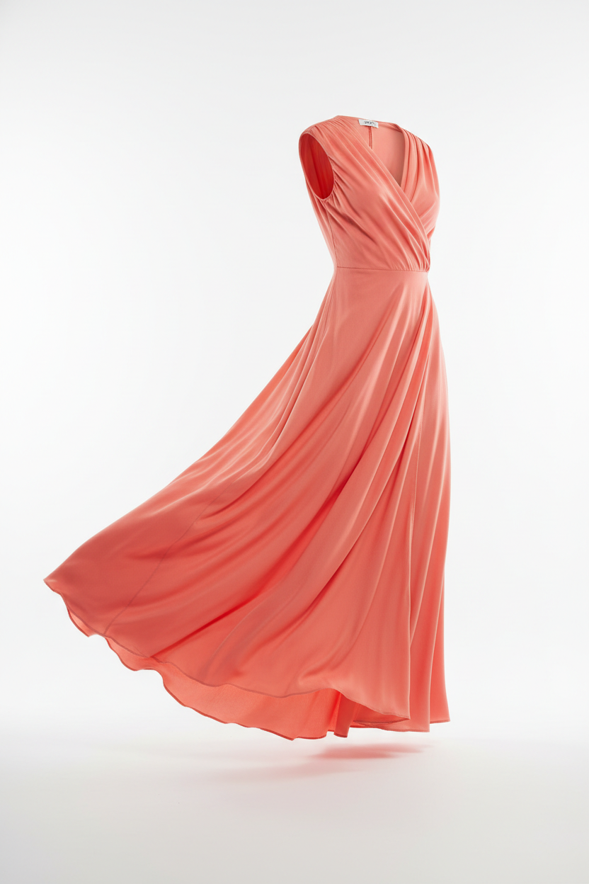Wrap Dress in Soft Coral - 45 Degree Angle