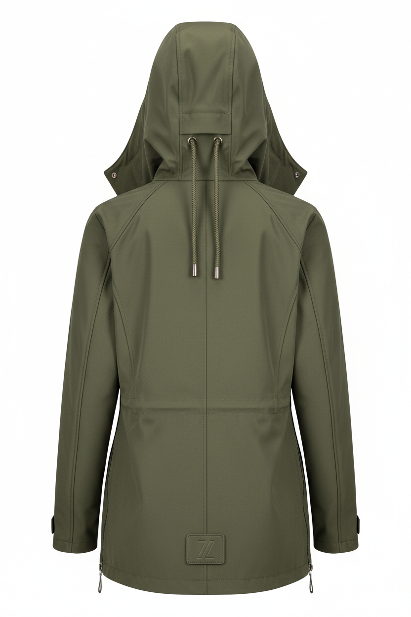 Hooded Jacket in Army Green - Back View