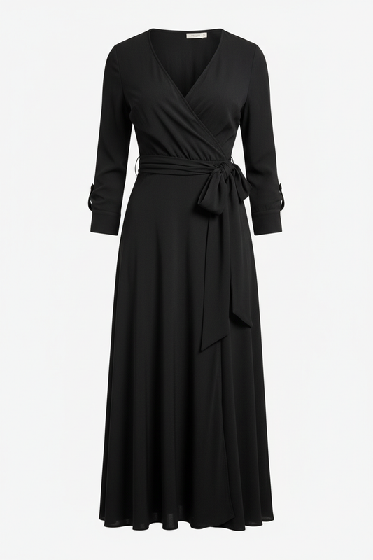 Wrap Dress in Olive Green - Front View