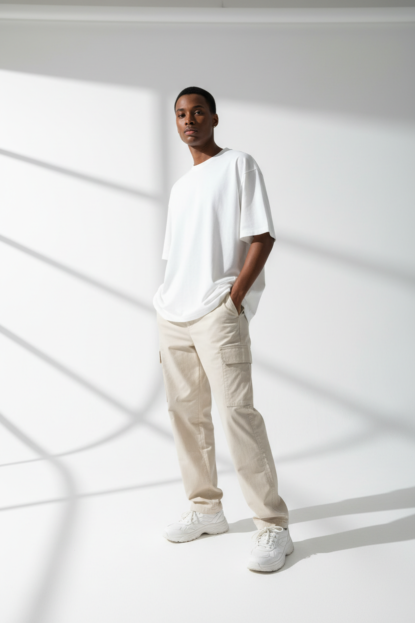 Oversized T-Shirt in Ivory White - Model Wearing