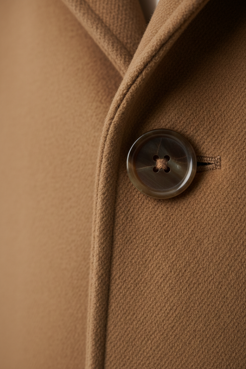 Long Coat in Camel Brown - Fabric Detail