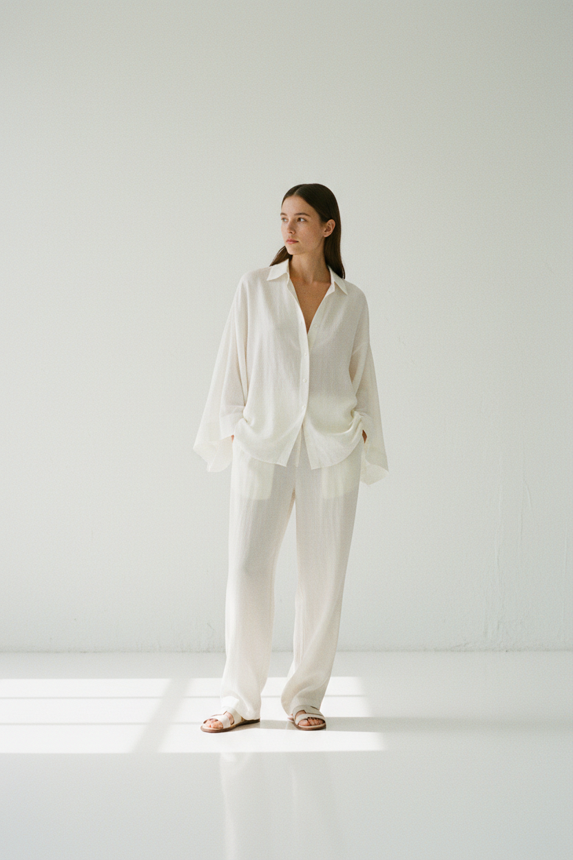 Casual Shirt in Ivory White - Model Wearing