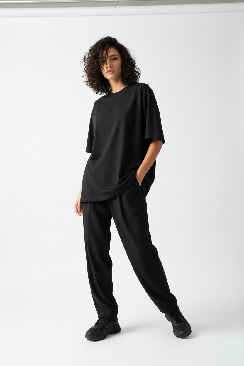 Oversized T-Shirt in Charcoal Black - Model Wearing