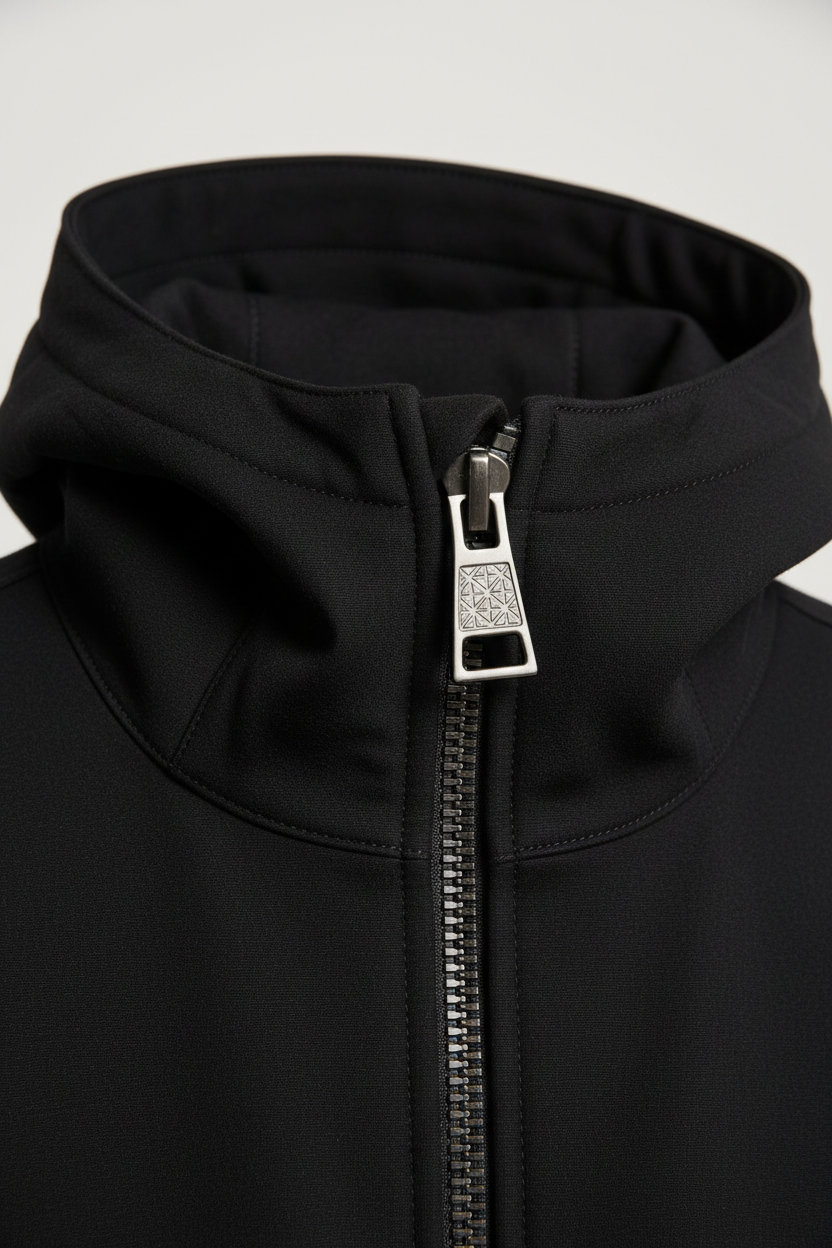 Hooded Jacket in Jet Black - Fabric Detail