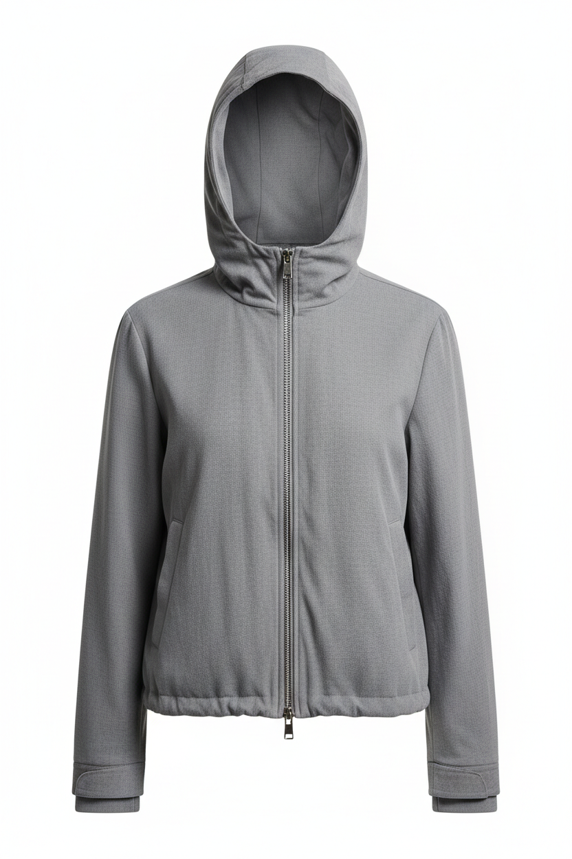 Hooded Jacket in Stone Gray - Front View