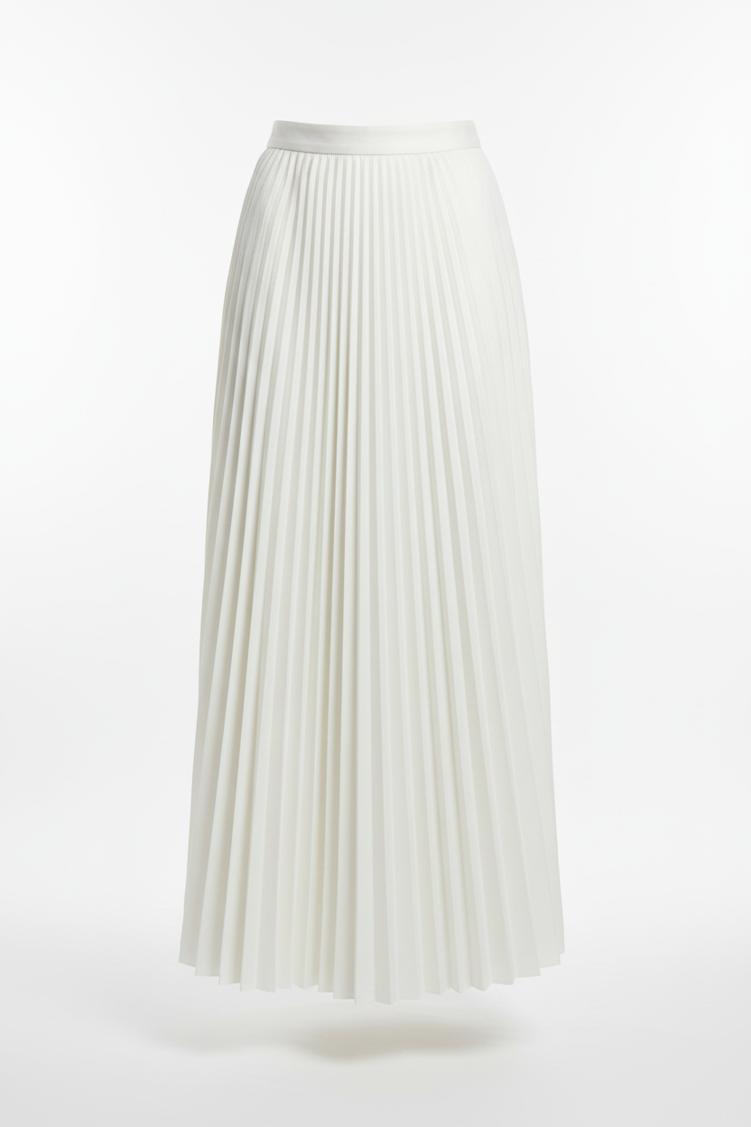 Pleated Skirt in Pearl White - Front View