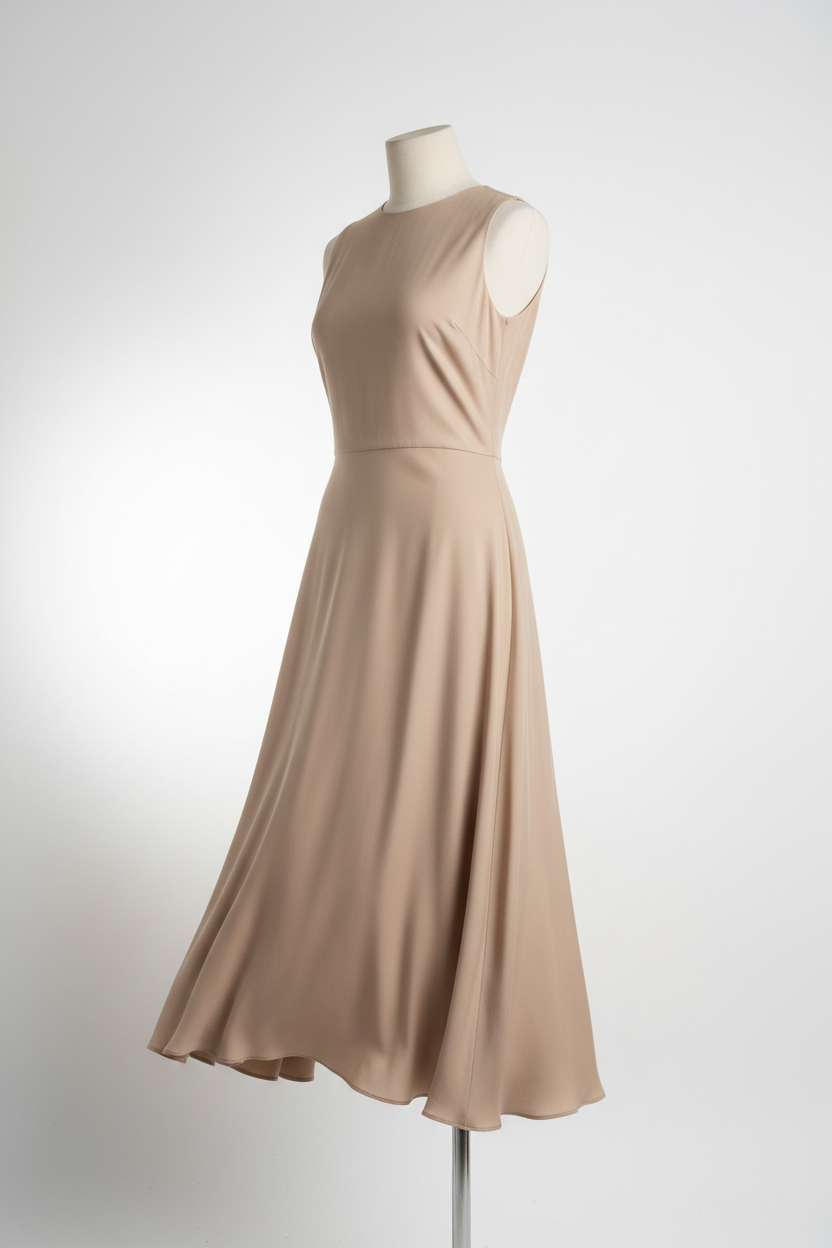 Midi Dress in Soft Beige - 45 Degree Angle
