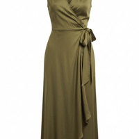 Wrap Dress in Olive Green - Front View
