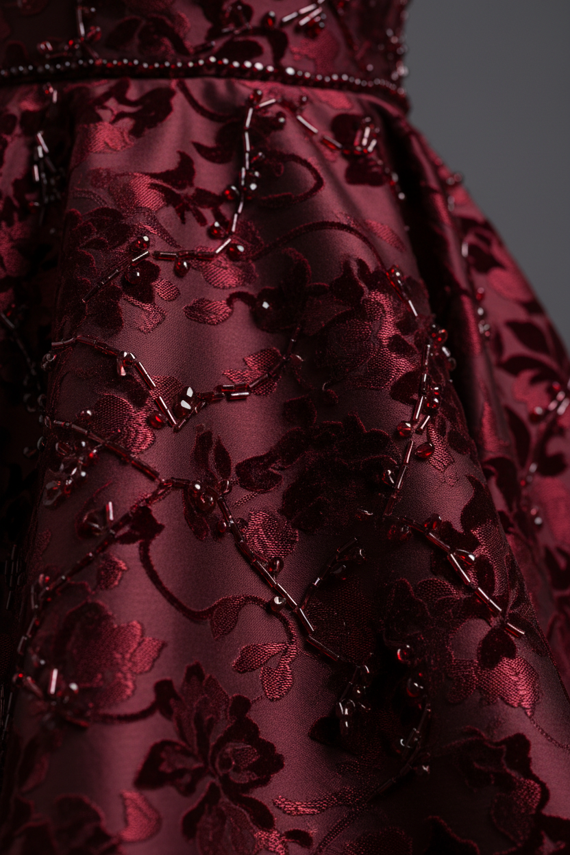 Evening Dress in Burgundy - Fabric Detail