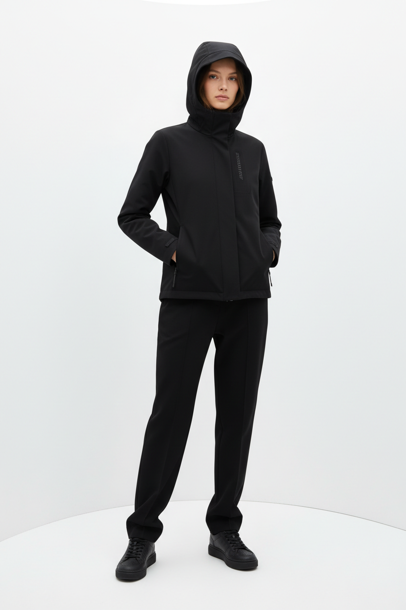 Hooded Jacket in Jet Black - Model Wearing