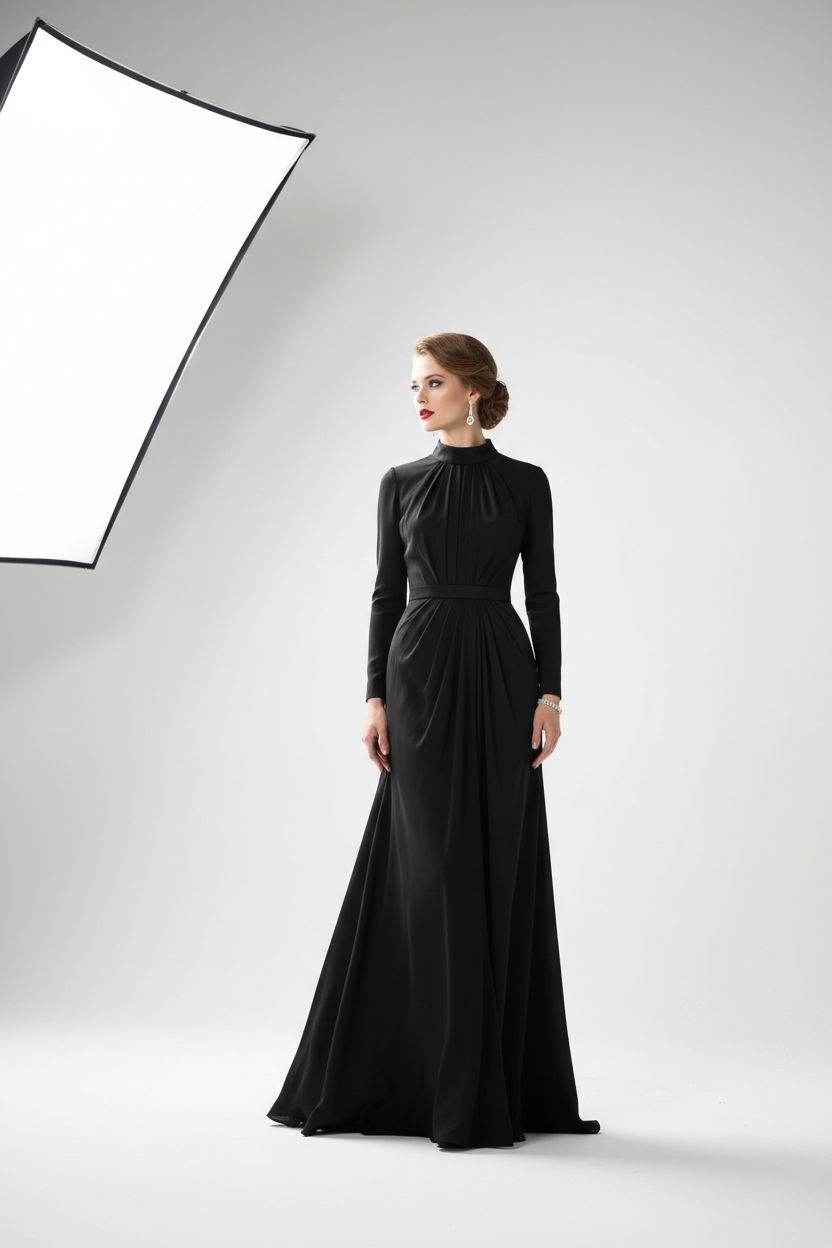 Evening Dress in Classic Black - Model Wearing